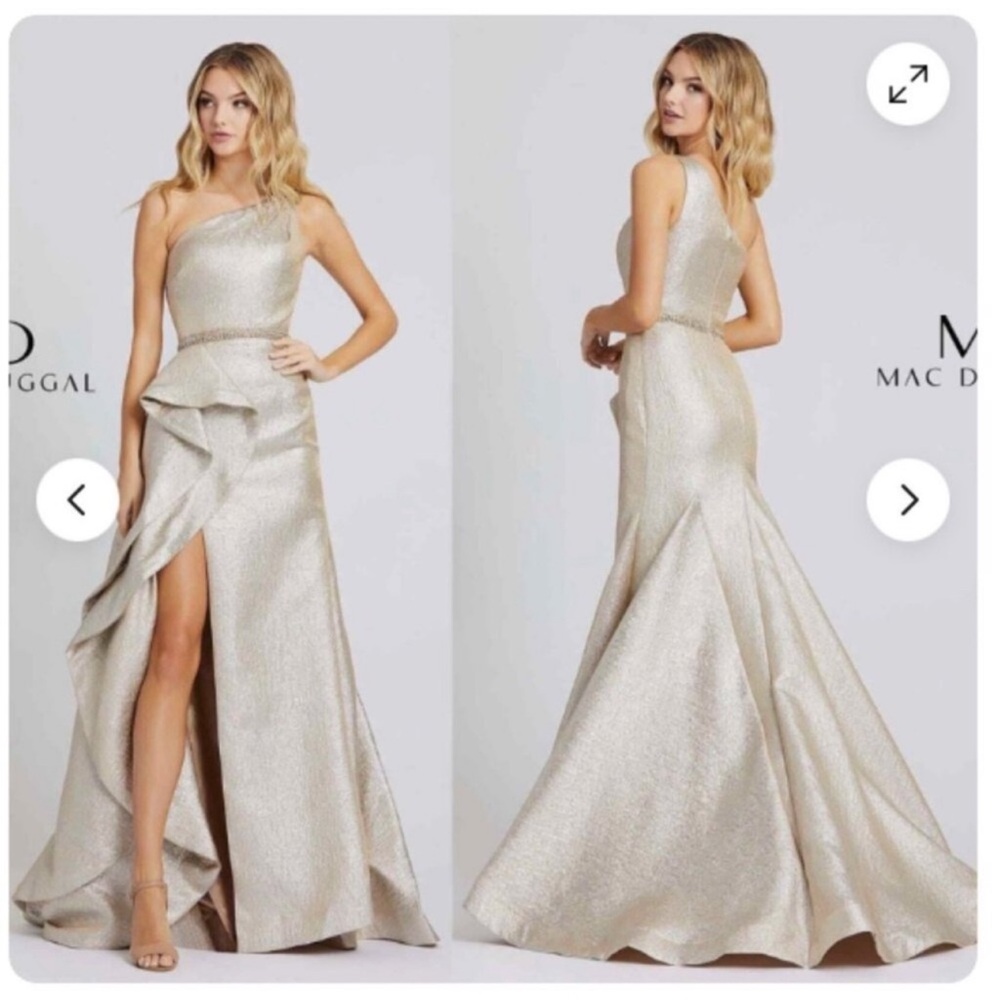 Mac Duggal Shimmering Silver One-Shoulder Dress
